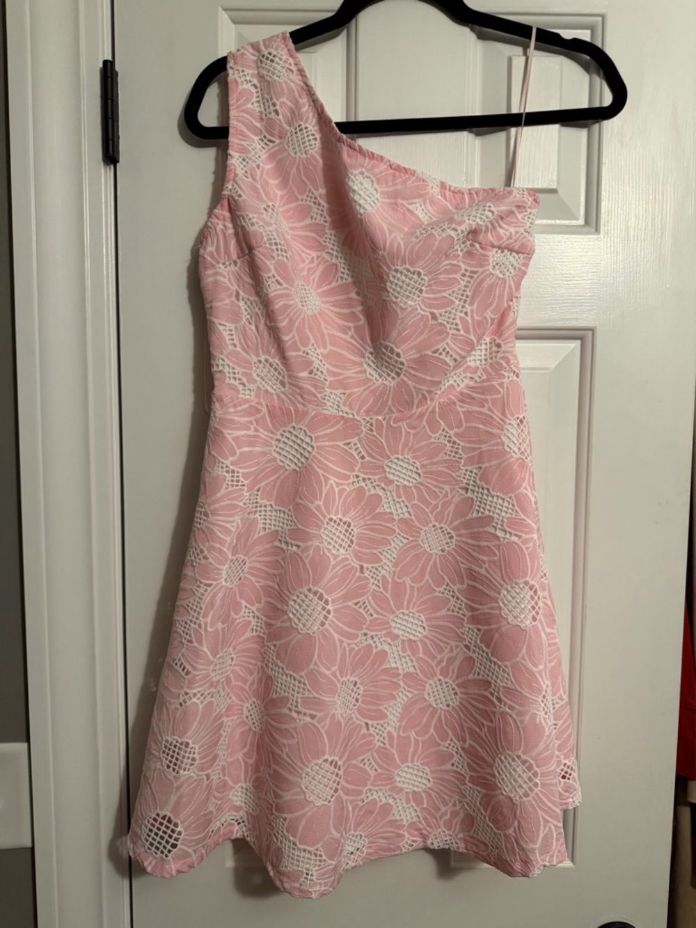 One-Shoulder Pink Floral Lace Dress. Size S. NWT